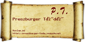Preszburger Tádé névjegykártya